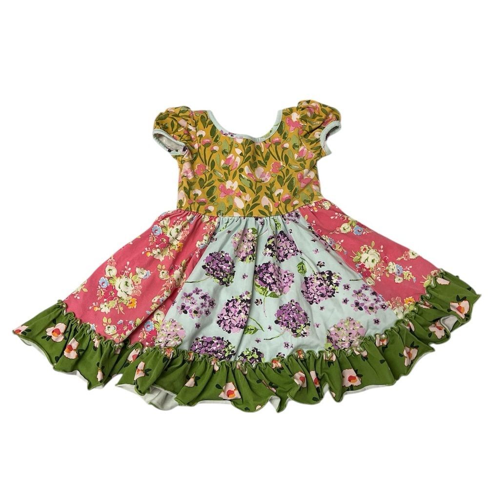 Sweet Honey Girl’s Mixed Floral Pattern Cap Sleeve Ruffle Hem Maxi Dress SZ 18M